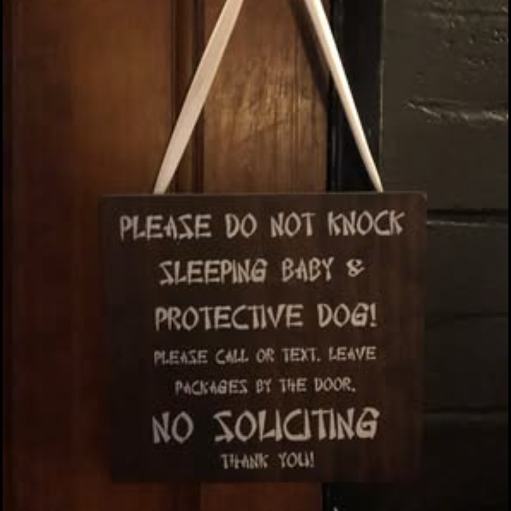 Custom Rustic Sleeping Baby Sign,  No Soliciting Door Hanger